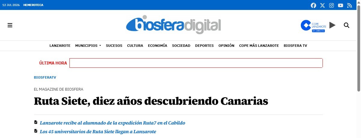 Captura del artículo de BiosferaTV sobre los diez años de Ruta Siete
