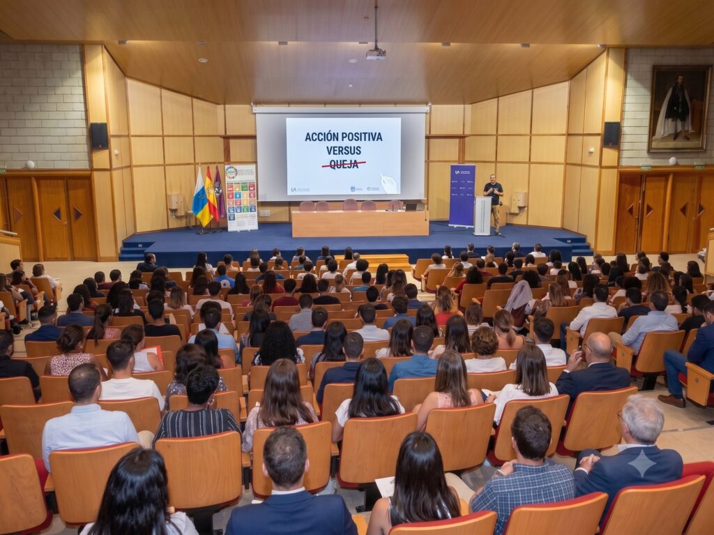 Auditorio lleno durante la conferencia Acción positiva versus queja