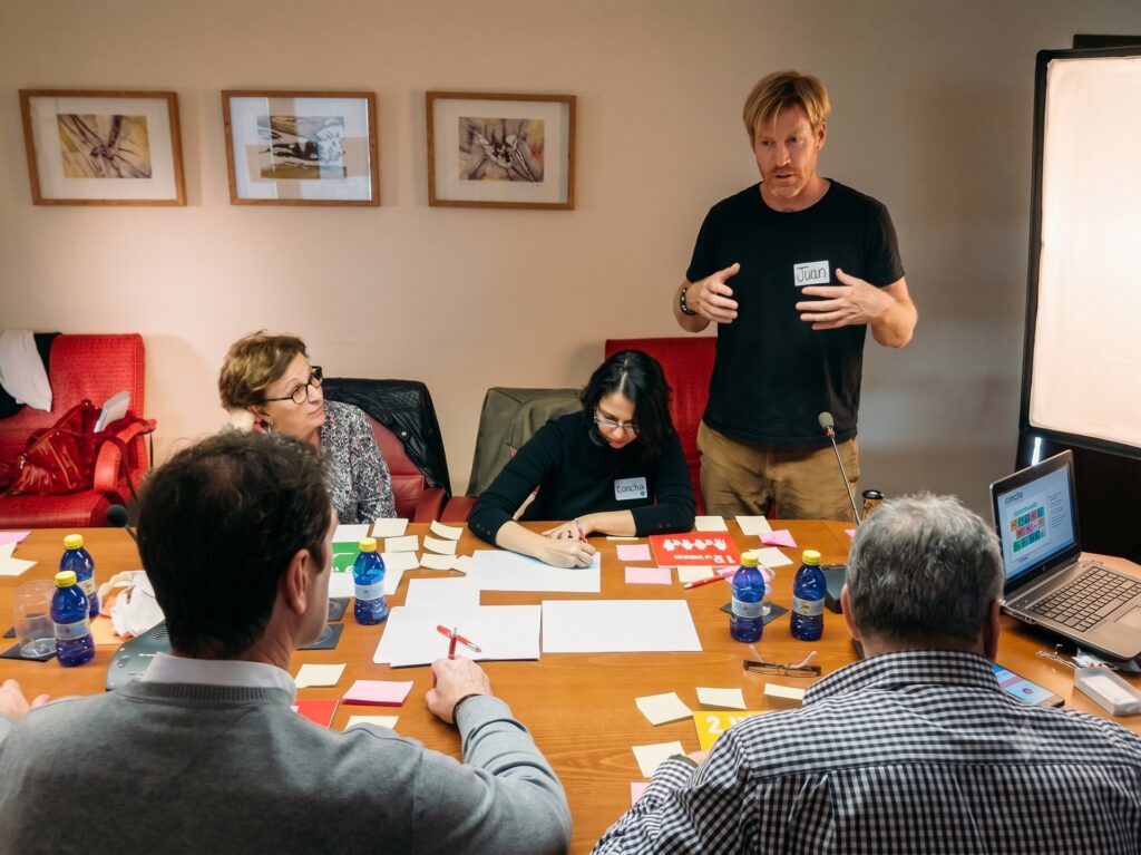 Taller de facilitación con notas adhesivas